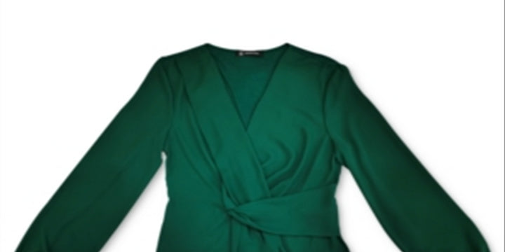 INC International Concepts Women's Tie Solid Long Sleeve V Neck Top Green Size Small