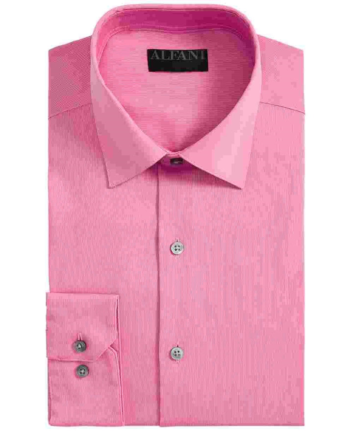 Alfani Men's Pinstripe Point Collar Classic Fit Dress Shirt Pink Size 17.5X32X33