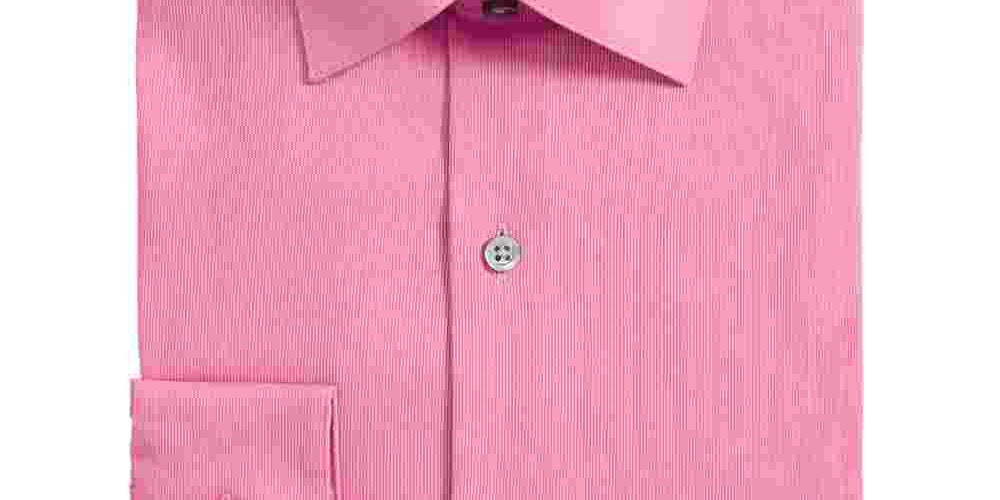 Alfani Men's Pinstripe Point Collar Classic Fit Dress Shirt Pink Size 17.5X32X33