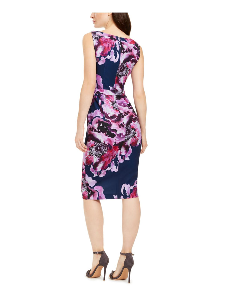 Trina Turk Women's Floral Print Sheath Dress Navy/Purple Size 4