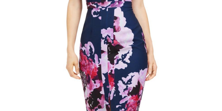 Trina Turk Women's Floral Print Sheath Dress Navy/Purple Size 4