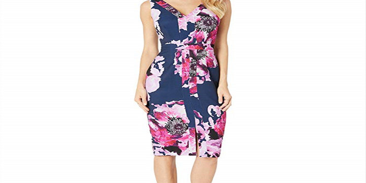 Trina Turk Women's Floral Print Sheath Dress Navy/Purple Size 4