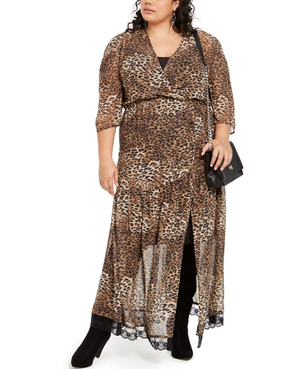 NY Collection Women's Leopard Print Maxi Dress Black Size 1X