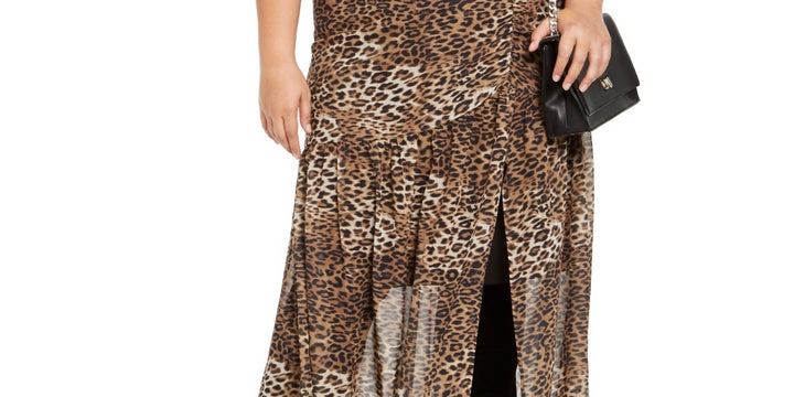 NY Collection Women's Leopard Print Maxi Dress Black Size 1X