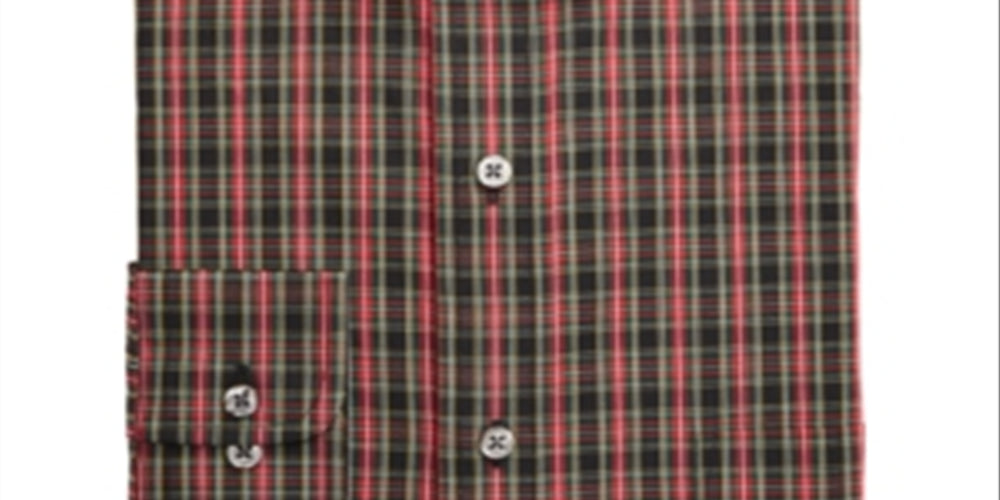 Club Room Men's Classic Regular Fit Stretch Wrinkle Resistant Tartan Dress Shirt Red Size 17