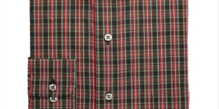 Club Room Men's Classic Regular Fit Stretch Wrinkle Resistant Tartan Dress Shirt Red Size 17