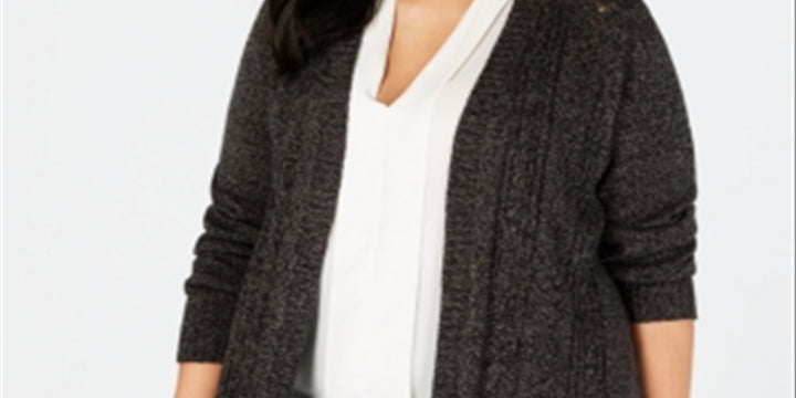 Karen Scott Women's Plus Marled Open Front Cardigan Sweater Black ASH Size 3X