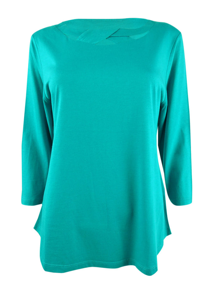 Karen Scott Women's Three Quarter-Sleeve Cutout Top Green Size Small