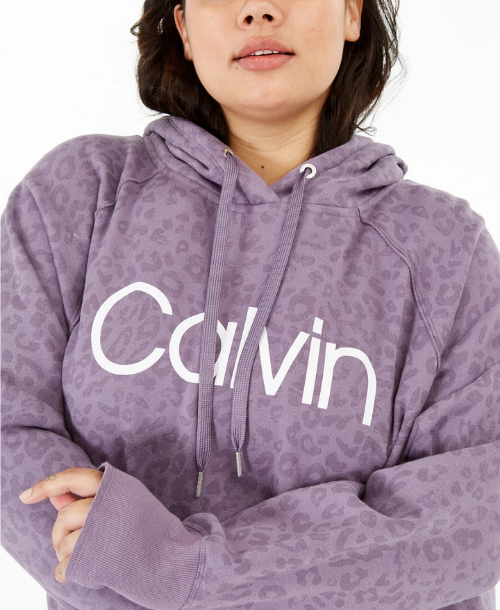 Calvin Klein Women's  Animal Print Hooded Sweatshirt  Purple Size 2X