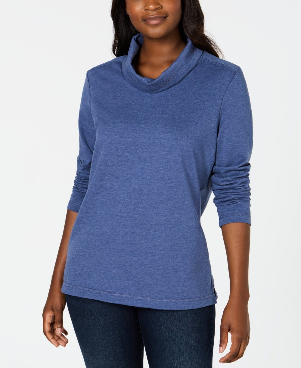 Karen Scott Women's Heathered Cowl Neck Long Sleeve Shirt Top Blue Size Small
