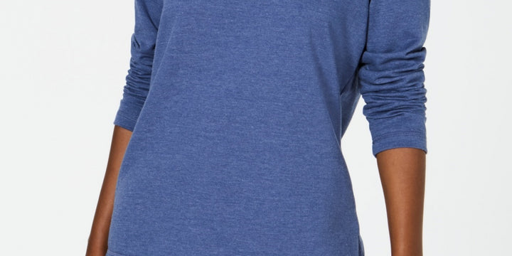 Karen Scott Women's Heathered Cowl Neck Long Sleeve Shirt Top Blue Size Small