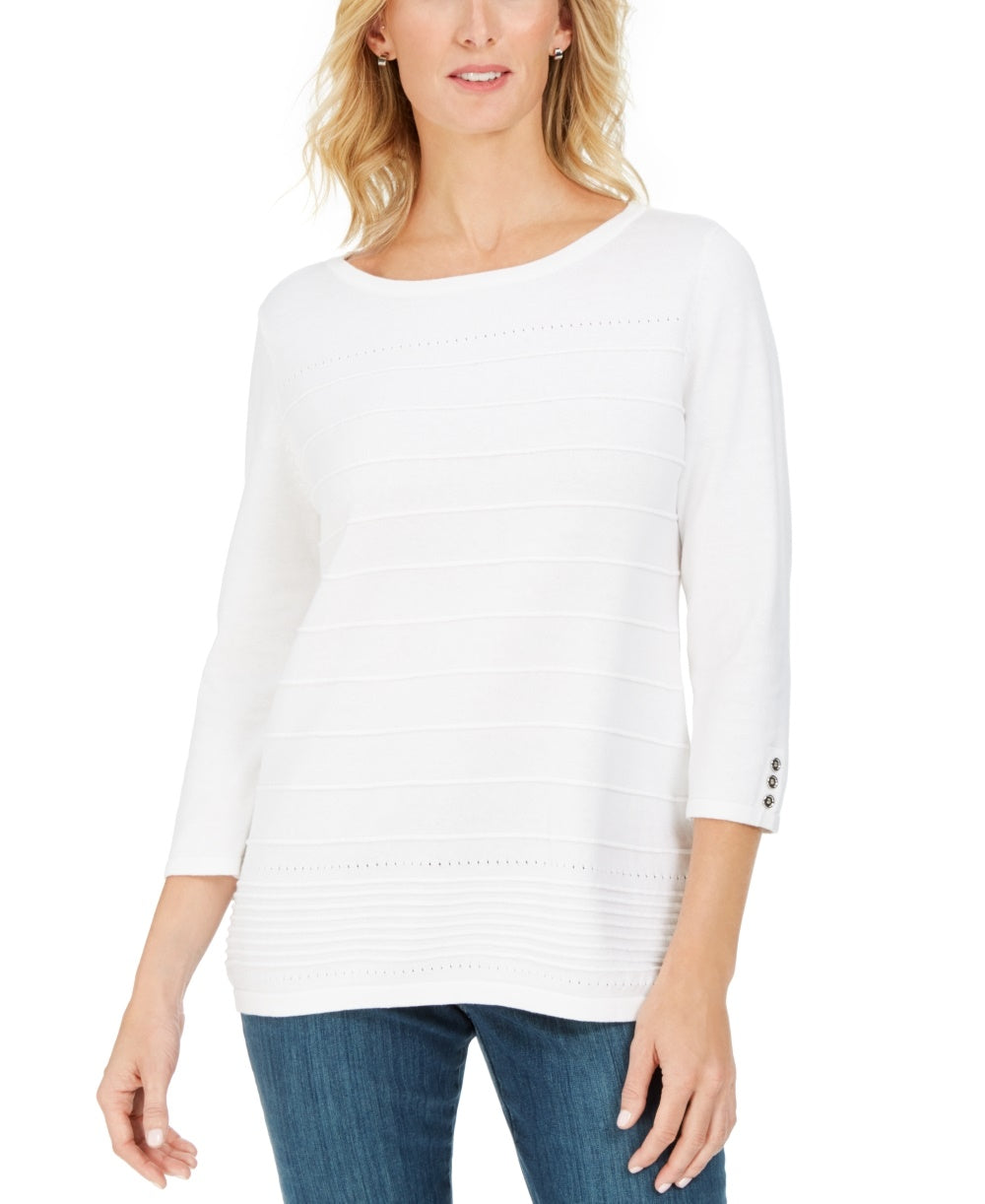 Karen Scott Women's Ribbed 3/4 Sleeve Sweater White Size Small