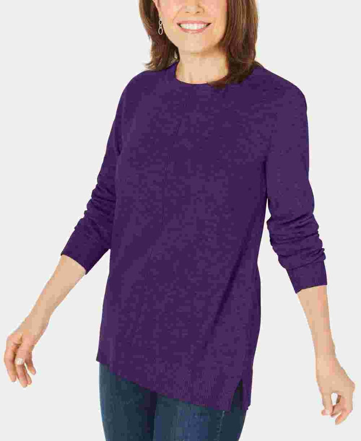 Karen Scott Women's Crewneck Long-Sleeve Sweater Purple Size X-Small