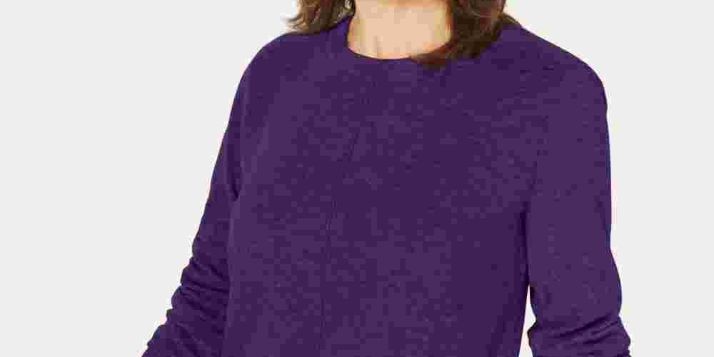 Karen Scott Women's Crewneck Long-Sleeve Sweater Purple Size X-Small