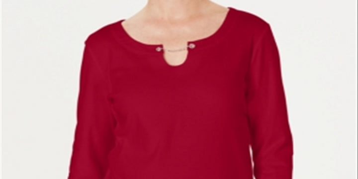 Karen Scott Women's Three-Quarter-Sleeve Top Red Size X-Small
