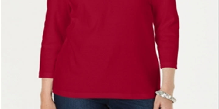 Karen Scott Women's Three-Quarter-Sleeve Top Red Size X-Small