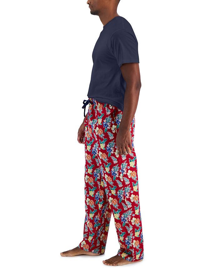 Club Room Men's Solid Top & Tropical Pants 2 Pc Pajama Set Red  Size Medium