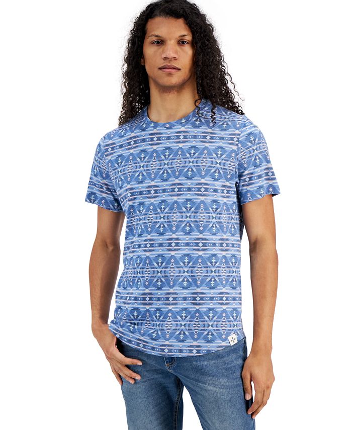 Sun + Stone Men's Regular Fit Geo Print T Shirt Blue  Size Medium