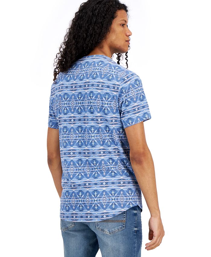 Sun + Stone Men's Regular Fit Geo Print T Shirt Blue  Size Medium