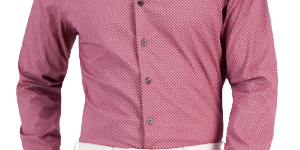 Alfani Men's Slim Fit Stain Resistant Puzzle Print Dress Shirt Red Size 15X32X33