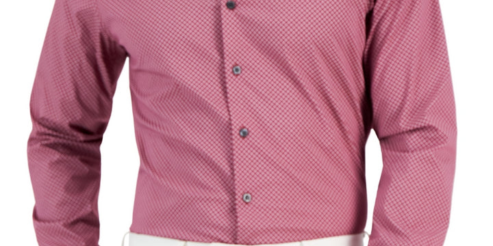 Alfani Men's Slim Fit Stain Resistant Puzzle Print Dress Shirt Red Size 15X32X33
