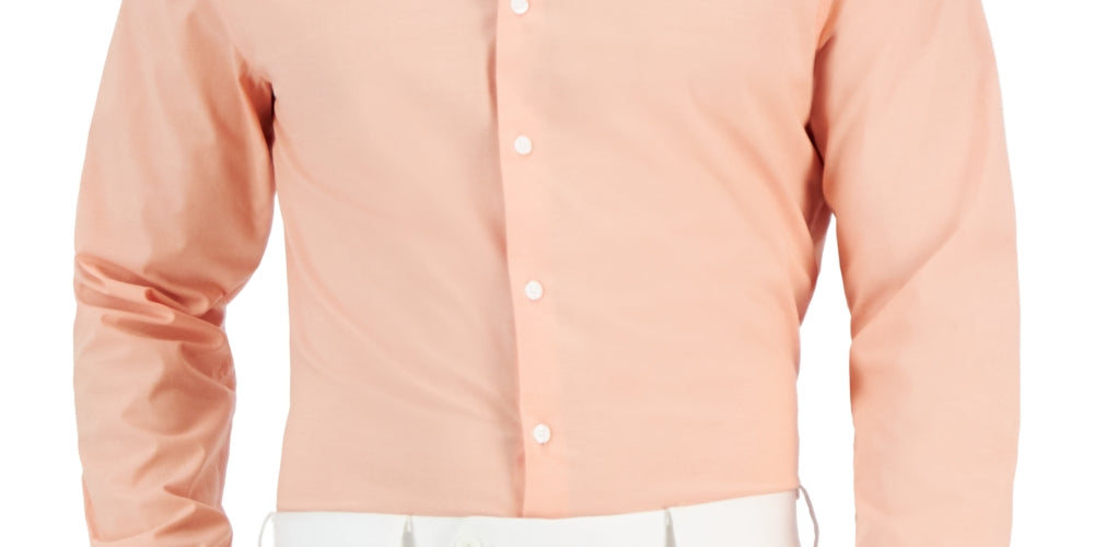 Bar III Men's Slim Fit Chambray Dress Shirt Orange Size Medium