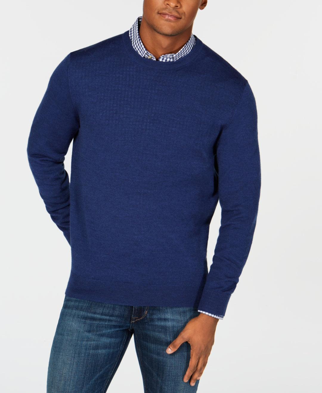 Club Room Men's Solid Crew Neck Merino Wool Blend Sweater Blue  Size Large