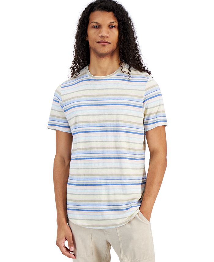 Sun + Stone Men's SoCal Regular Fit Stripe T Shirt White  Size Medium
