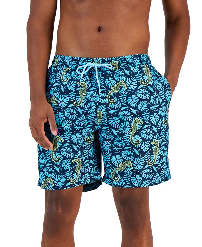 Club Room Men's Tropical Seahorse Swim Trunks  Blue Size Large