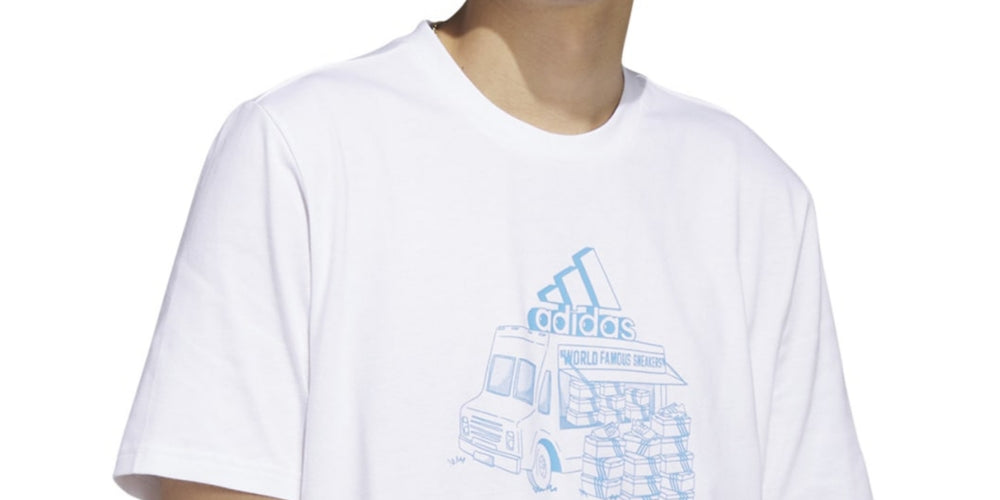 adidas Men's Short Sleeve Crewneck Food Truck Graphic T-Shirt White Size X-Large