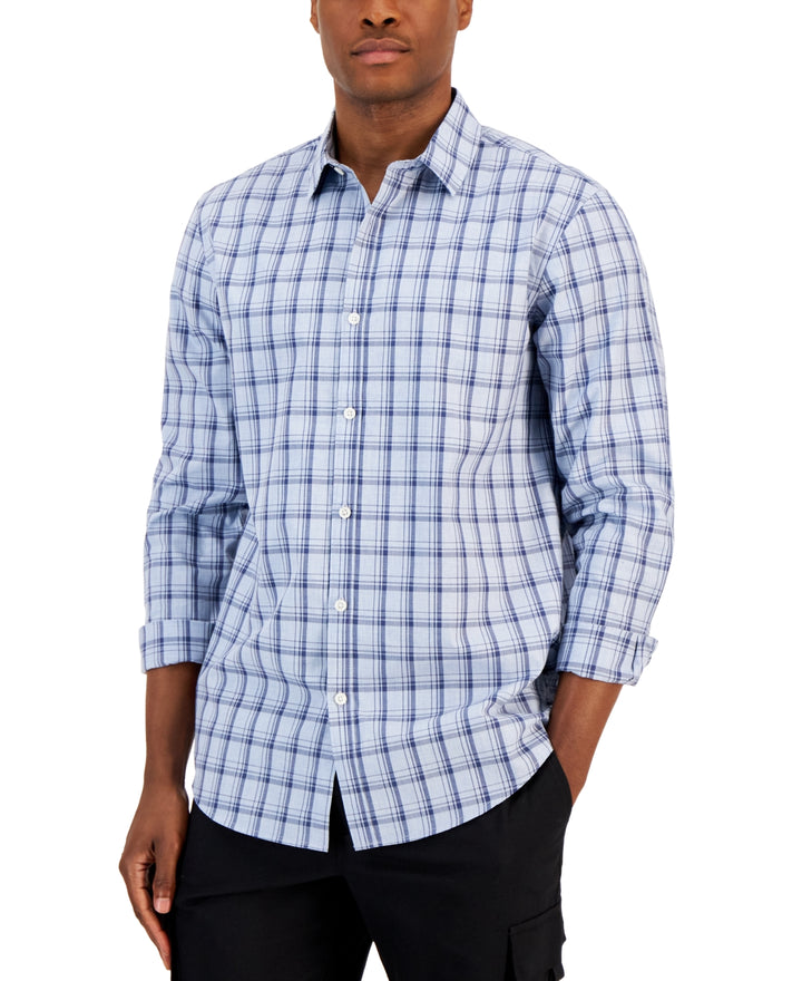 Alfani Men's Caro Classic Fit Long Sleeve Plaid Print Shirt Blue Size X-Large