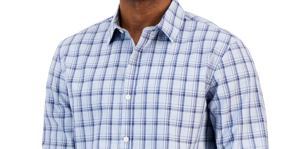 Alfani Men's Caro Classic Fit Long Sleeve Plaid Print Shirt Blue Size X-Large