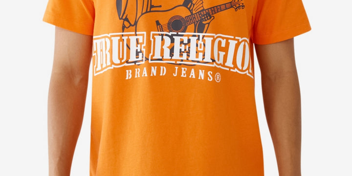 True Religion Men's Short Sleeves Buddha Stencil T-Shirt Orange Size Small