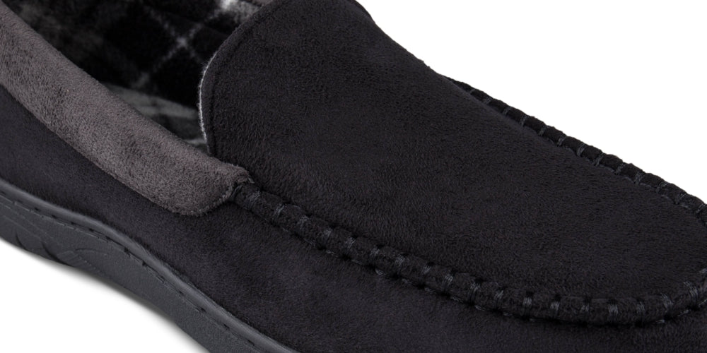 Haggar Men's Microsuede Fleece Lined Venetian Slippers Black Size Large