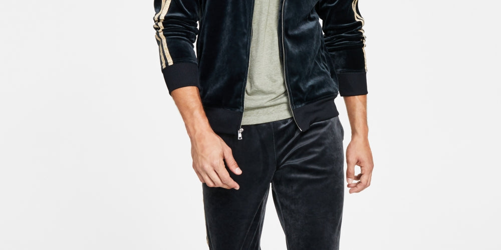 INC International Concepts Men's Velour Sweatshirt Track Jacket Black Size Small