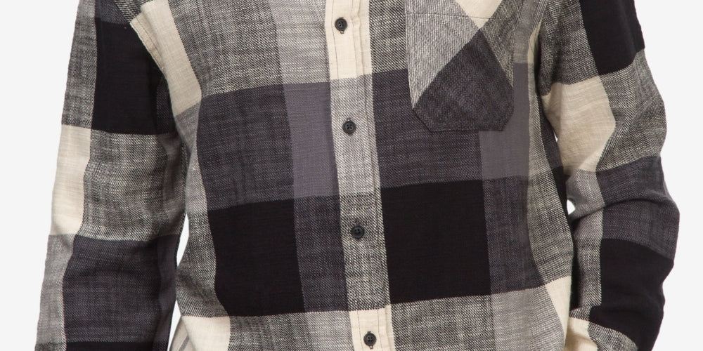 Junk Food Men's Collared Plaid Button Down Shirt Black Size Large