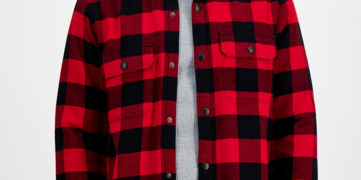 Sun + Stone Men's Carter Buffalo Plaid Long Sleeve Button Up Flannel Shirt Jacket Red Size Small