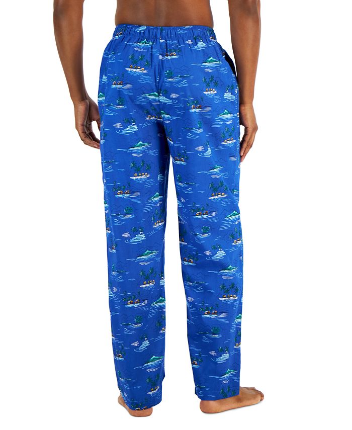 Club Room Men's Tropical Hut Printed Cotton Pajama Pants Blue Size Small