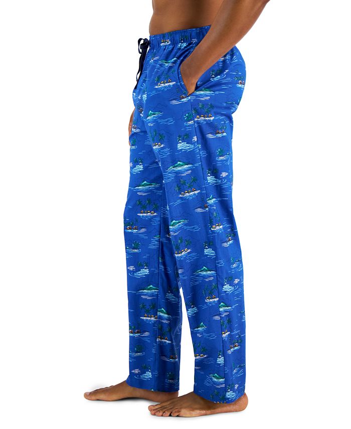 Club Room Men's Tropical Hut Printed Cotton Pajama Pants Blue Size Small