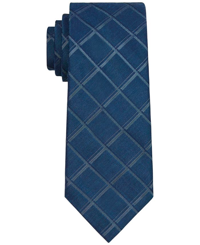 Calvin Klein Men's Windowpane Grid Tie Blue Size Regular