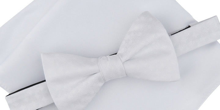 Alfani Men's 2 Pc Pre Tied Herringbone Dot Bow Tie & Solid Pocket Square Set White Size Regular