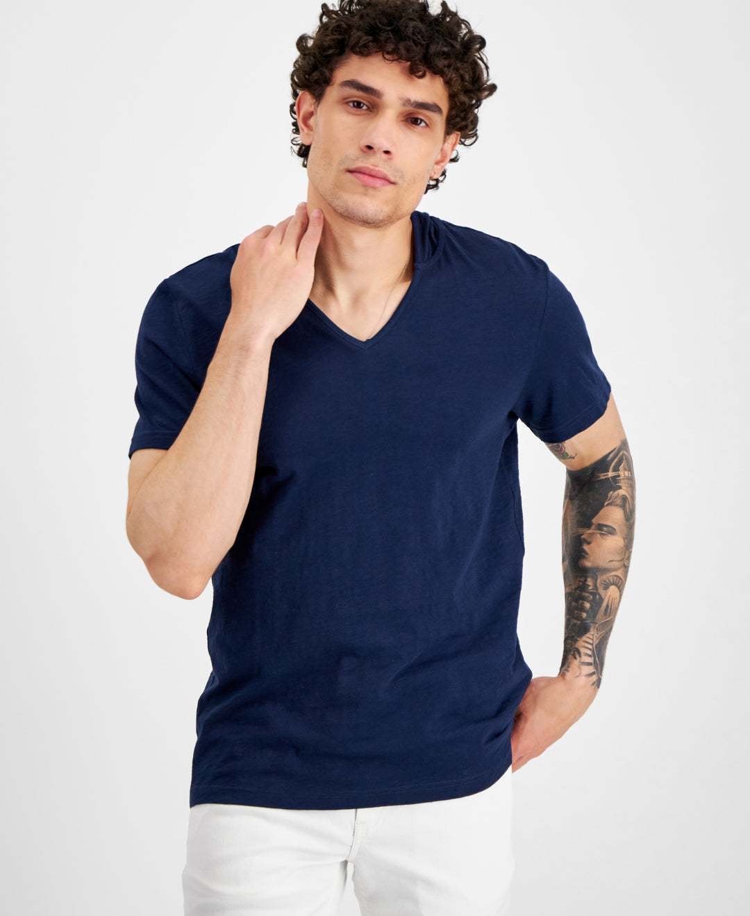 INC Mens V Neck T-Shirt Blue Size XS