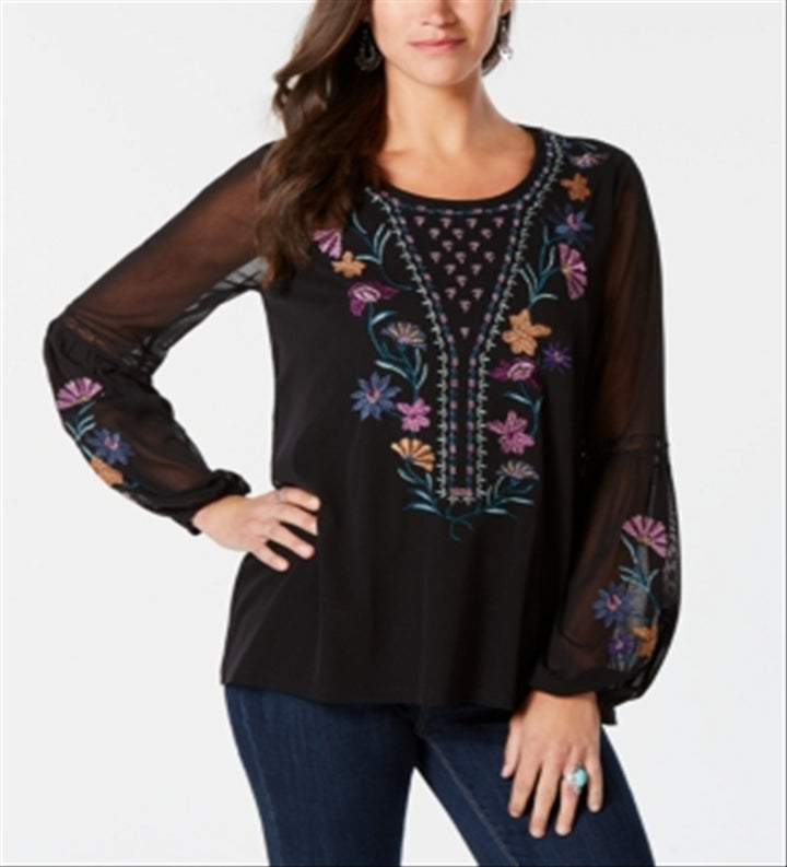 Style & Co Embroidered Blouse Black Size XL