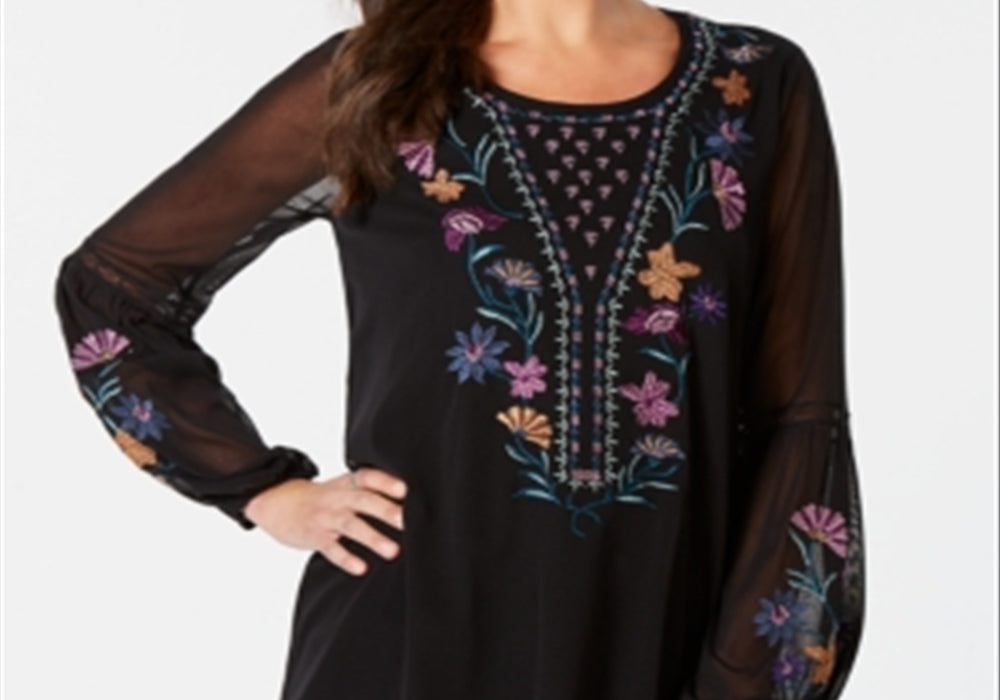 Style & Co Embroidered Blouse Black Size XL