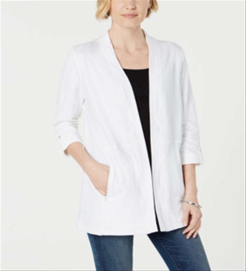 Karen Scott Zip-Pocket Cardigan White Size XL