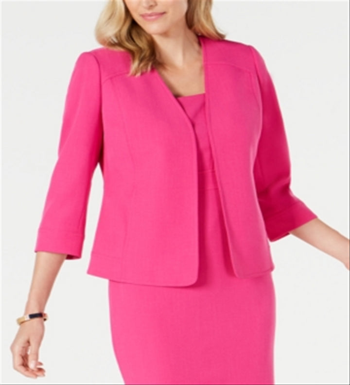 Kasper Womens Pink Pocketed Fitted Open Front Wear To Work Suit Jacket M Pink Size M