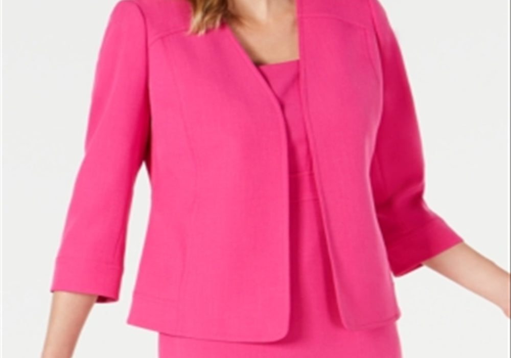 Kasper Womens Pink Pocketed Fitted Open Front Wear To Work Suit Jacket M Pink Size M