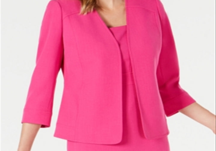 Kasper Womens Pink Pocketed Fitted Open Front Wear To Work Suit Jacket M Pink Size M