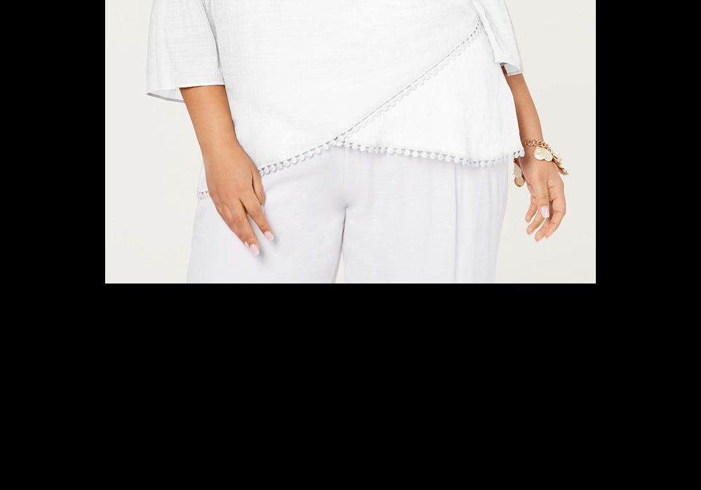 Jm Collection Plus Size Crossover-Hem Necklace Top White Size 0X