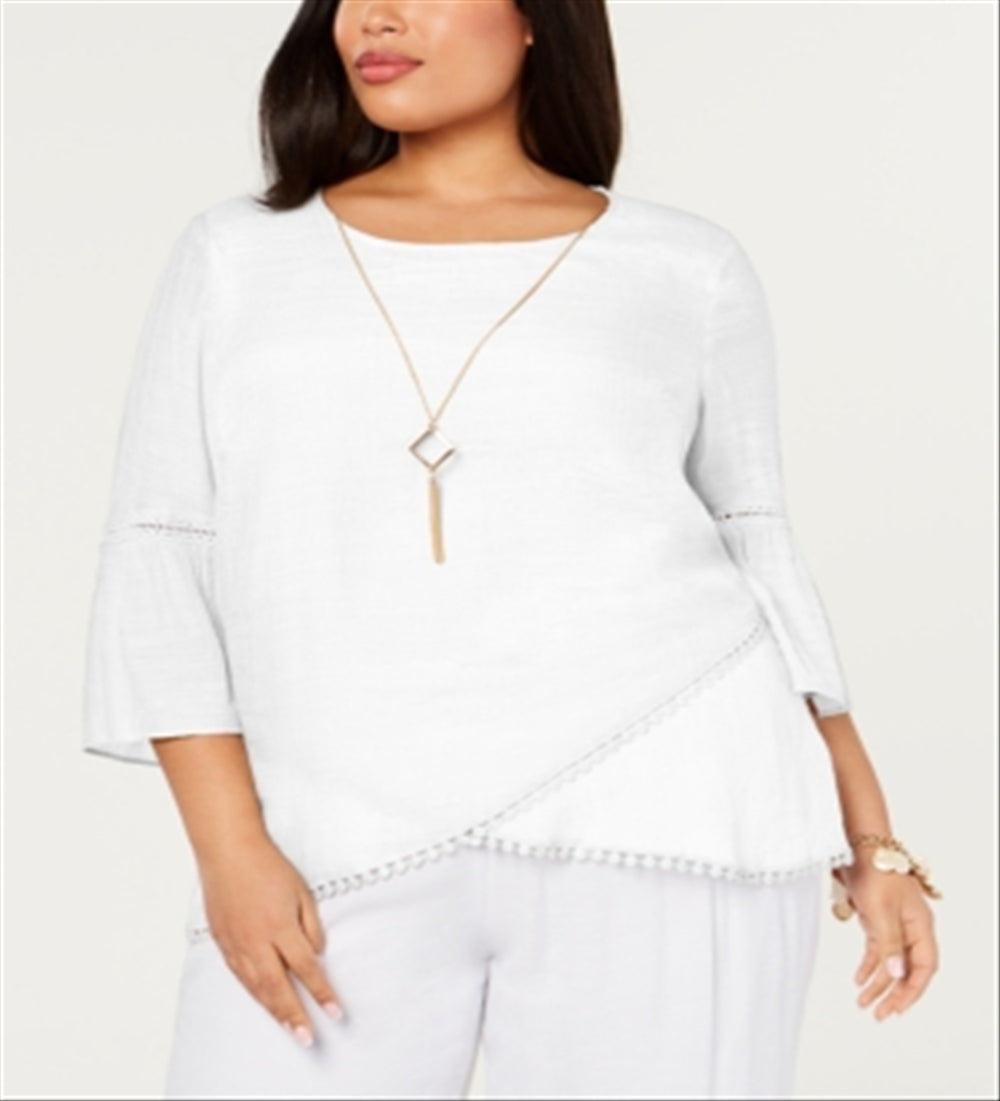 Jm Collection Plus Size Crossover-Hem Necklace Top White Size 0X